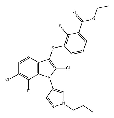 benzoskābe, 3-[[2,6-dihlor-7-fluor-1-(1-propil-1H-pirazol-4-il )-1H-indol-3-il]tio]-2-fluor-, etilesteris (ACI) CAS Nr.: 1782070-79-4